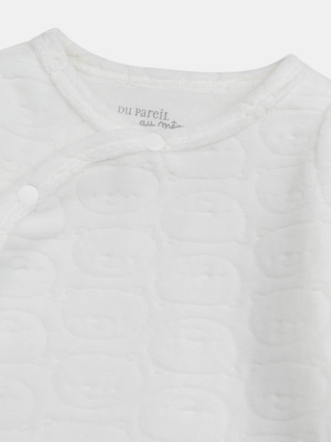 Newborn White Self Embossed Velour Sleepsuit