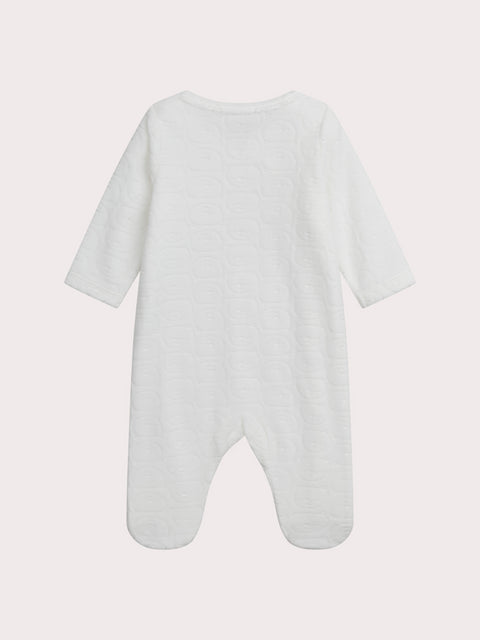Newborn White Bear Applique Velour Sleepsuit