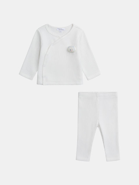 Newborn Ribbed White Cotton Outfit