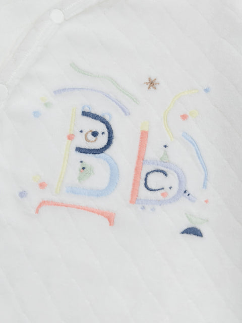 Newborn Embroidered White Velour Sleepsuit