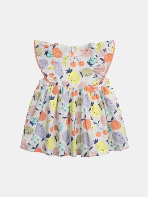 Lined Cotton Fruit Print Dress