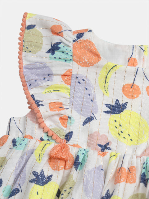 Lined Cotton Fruit Print Dress