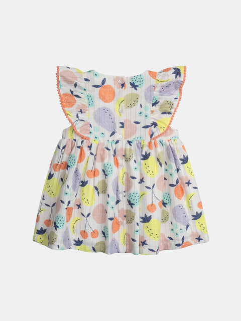 Lined Cotton Fruit Print Dress