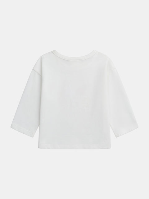 Cream "cool day" Motif Cotton T-shirt