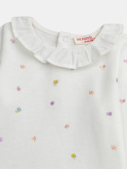 Cream Fruit Print Collared Cotton T-shirt