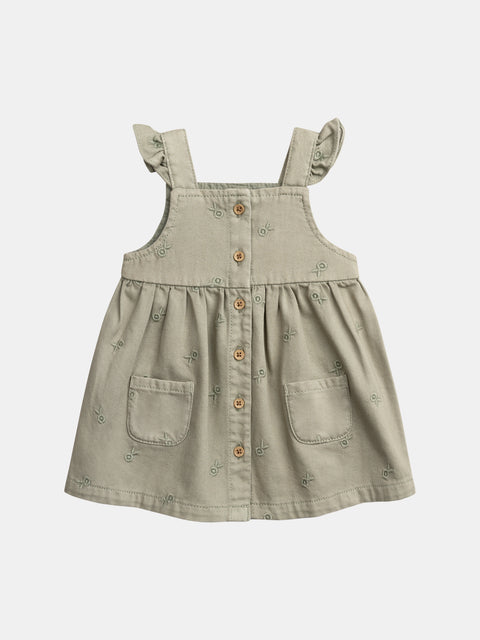 Lined Green Denim Dungaree Dress