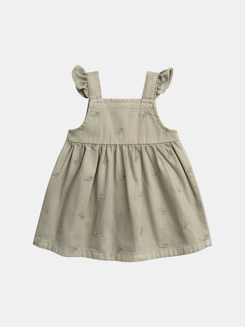 Lined Green Denim Dungaree Dress