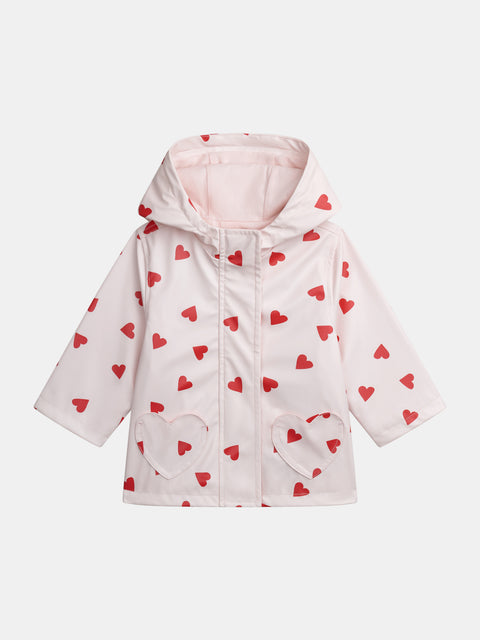 Lined Pink Heart Print Raincoat