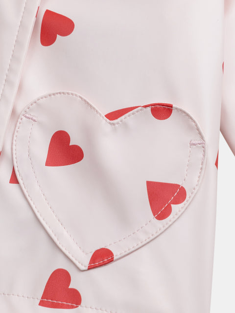 Lined Pink Heart Print Raincoat