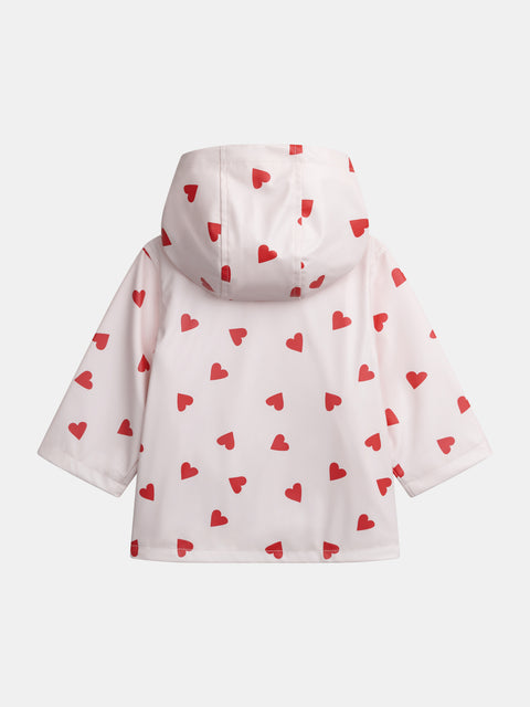 Lined Pink Heart Print Raincoat