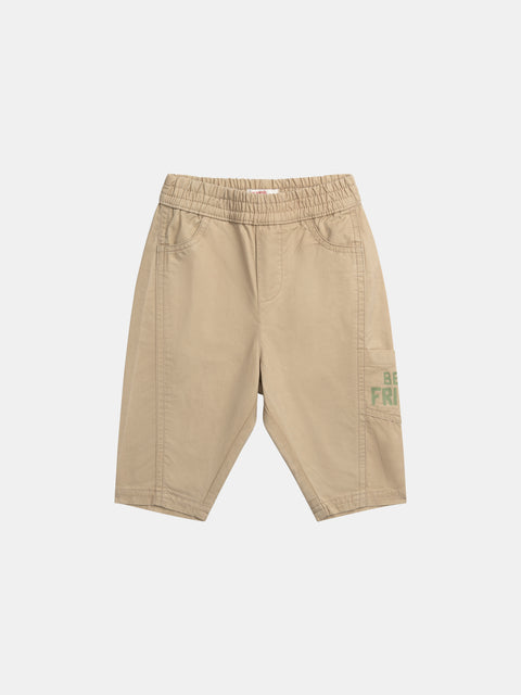 Beige Cotton Twill Cargo Trousers