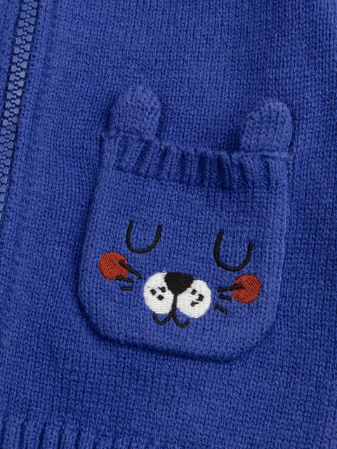 Blue Cotton Rich Zipped Cardigan