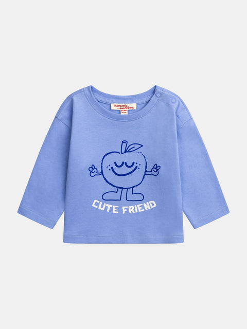 Blue Apple Print Cotton T-shirt