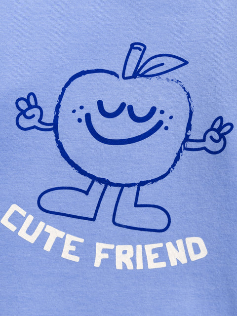 Blue Apple Print Cotton T-shirt