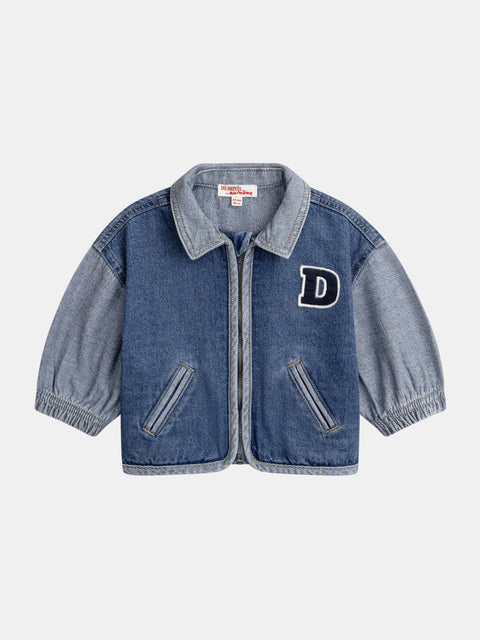 2 Tone Blue Denim Bomber Jacket