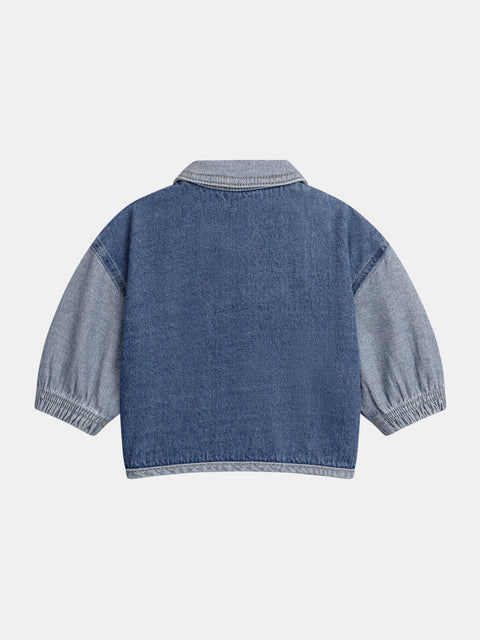 2 Tone Blue Denim Bomber Jacket