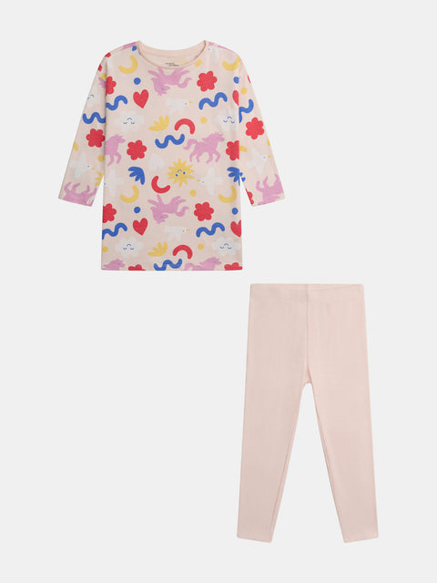 Pink Glow In The Dark Printed Cotton Pyjama Nightwear Combo