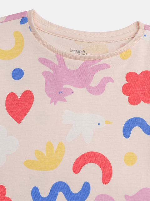 Pink Glow In The Dark Printed Cotton Pyjama Nightwear Combo