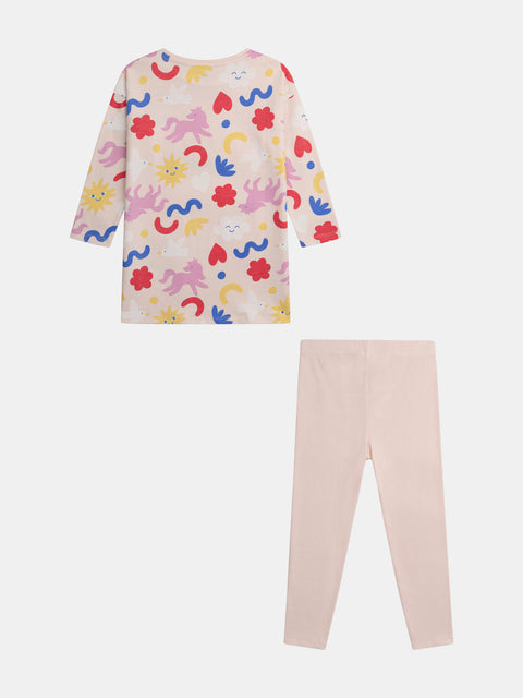 Pink Glow In The Dark Printed Cotton Pyjama Nightwear Combo