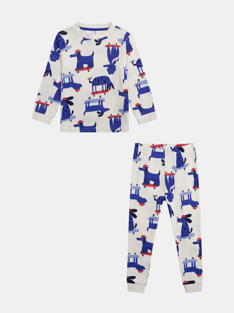 Cream Dog Print Cotton Pyjamas