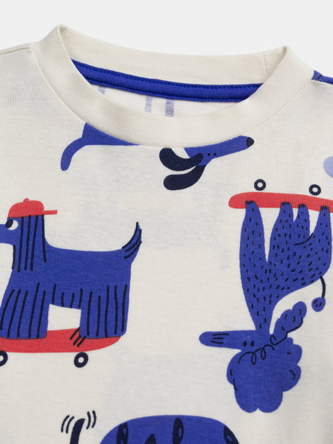 Cream Dog Print Cotton Pyjamas