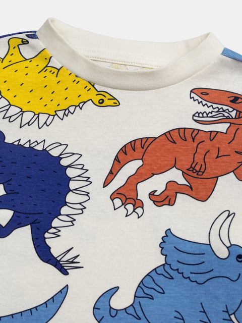 Cream Dinosaur Print Cotton Sleepsuit