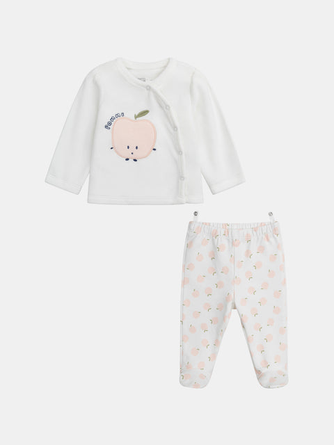 Cream Heart Print Velour Pyjamas