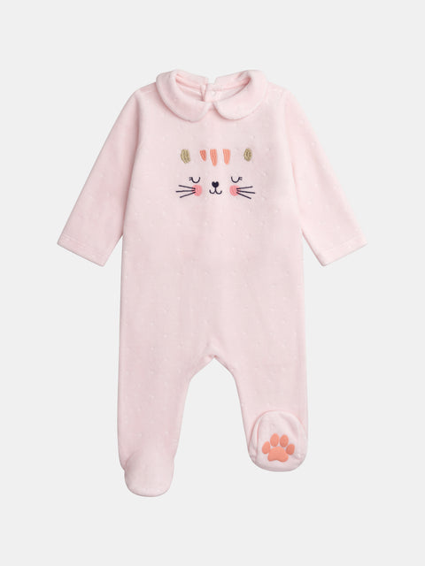 Pink Velour Sleepsuit