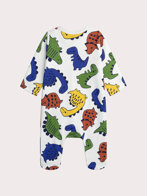 Cream Dinosaur Print Cotton Sleepsuit