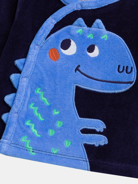Navy Dinosaur Applique Velour Pyjamas