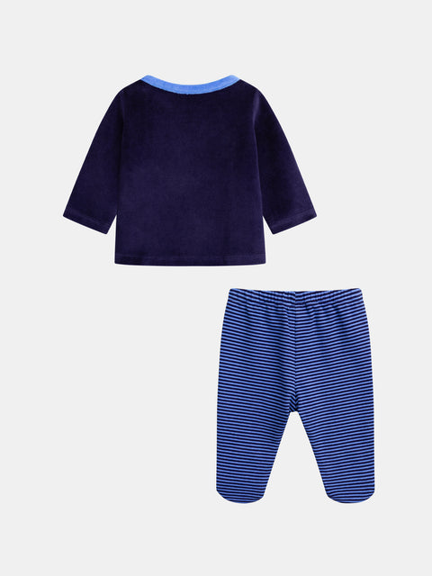 Navy Dinosaur Applique Velour Pyjamas