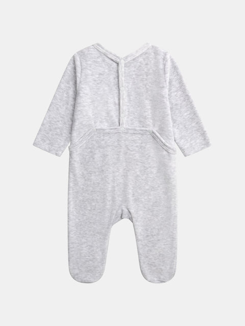 Grey Dog Applique Velour Sleepsuit