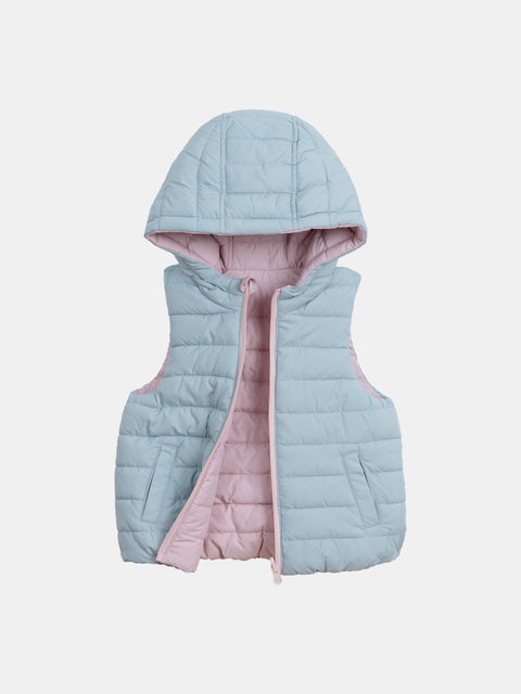 Pink Hooded Reversible Sleeveless Jacket
