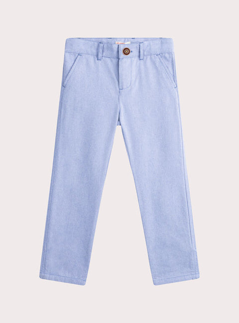 Blue Herringbone Cotton Trousers