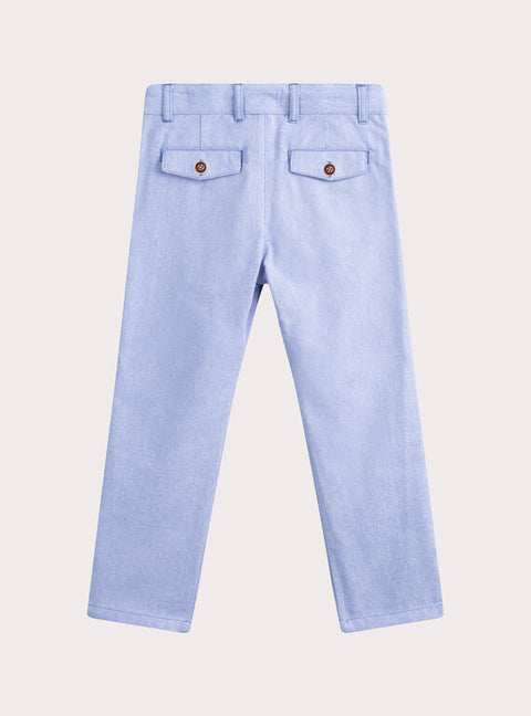 Blue Herringbone Cotton Trousers