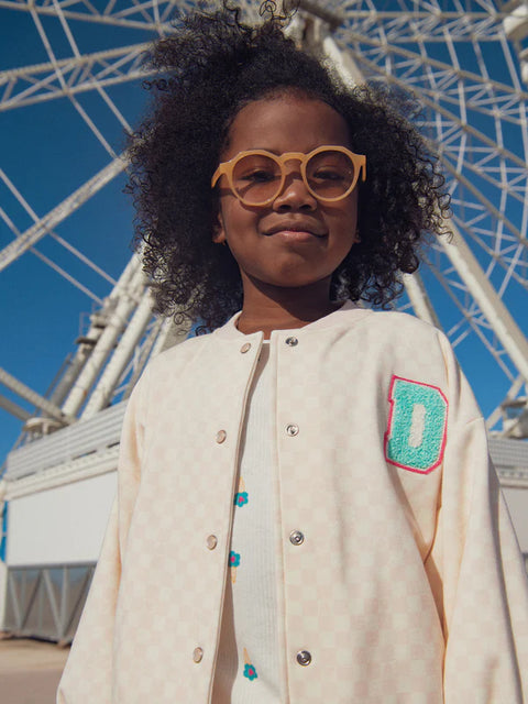 Cream & Pink Check Baseball Jacket