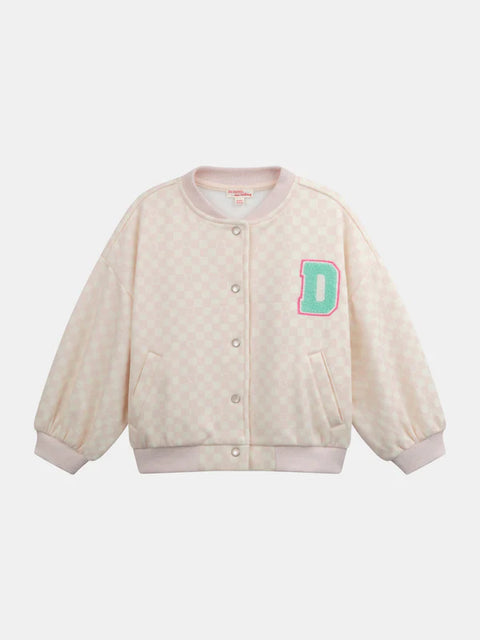 Cream & Pink Check Baseball Jacket