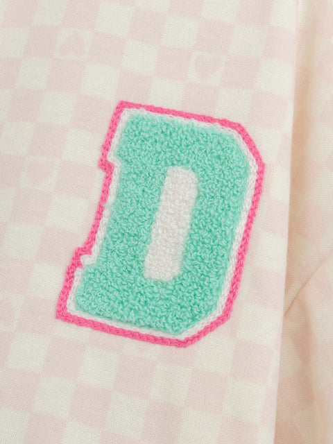 Cream & Pink Check Baseball Jacket