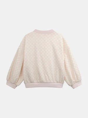 Cream & Pink Check Baseball Jacket