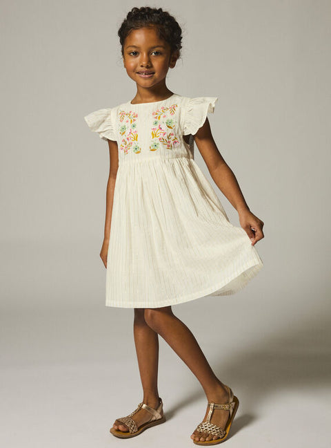 Lined Cream FloraL Embroidered Cotton Dress