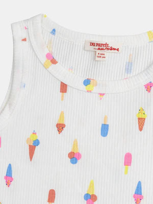 Cream Ice Cream Print Sleeveless Cotton T-shirt