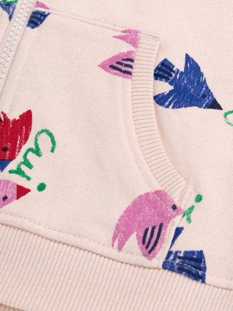Pink Floral Print Cotton Fleece Hoodie