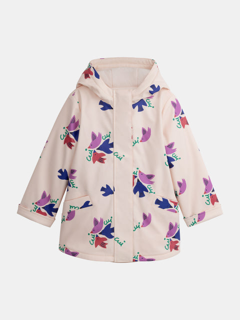 Lined Pale Pink Bird Print Raincoat