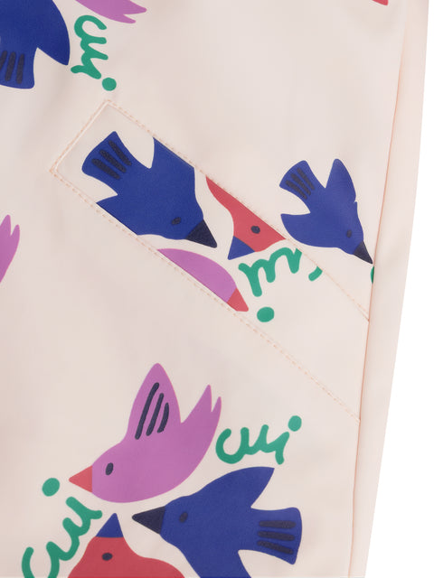 Lined Pale Pink Bird Print Raincoat