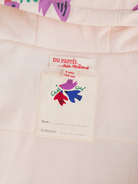 Lined Pale Pink Bird Print Raincoat