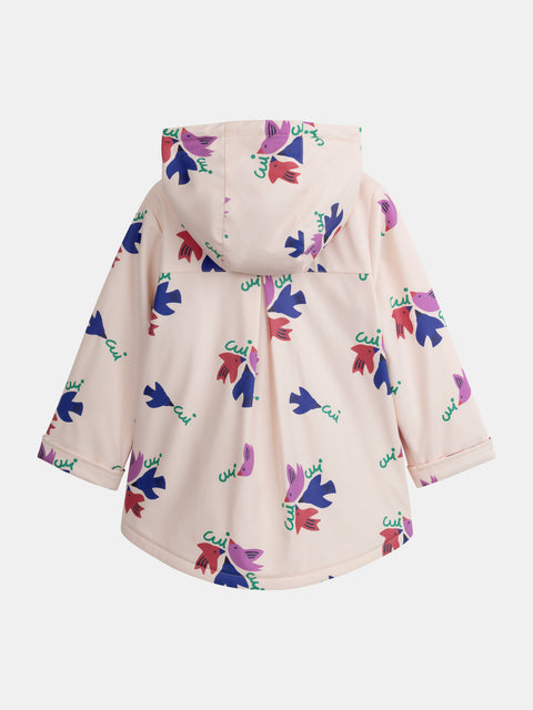 Lined Pale Pink Bird Print Raincoat