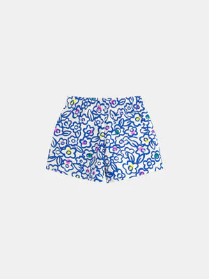 Blue Floral Print Cotton Shorts