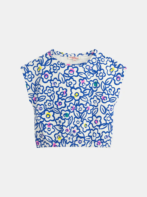 Blue Floral Print Cotton T-shirt