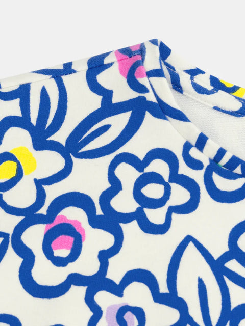 Blue Floral Print Cotton T-shirt