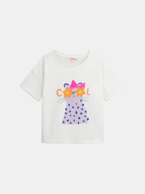 Off White Cat Print Cotton T-shirt